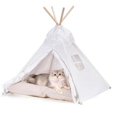 Cat Teepee Dog Tent, Portable Pet Teepee Bed with Thick Cushion, Indoor  Out...