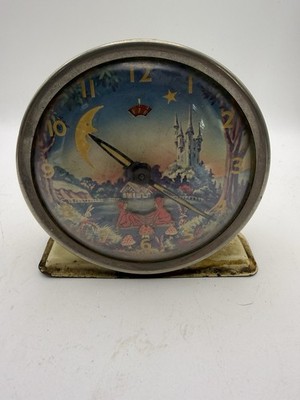 Vintage 1950er Westclox PIXIE animierter Wecker - FUNKTIONIERT Feenschloss Wippe