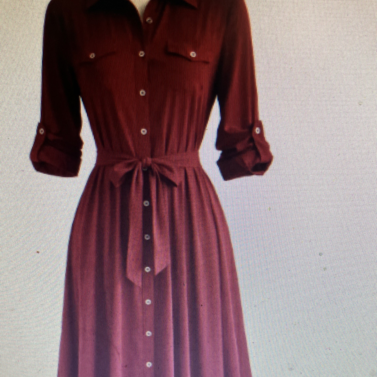 Burgundy Collared Button-Down Belted Midi Shirt D… - image 5