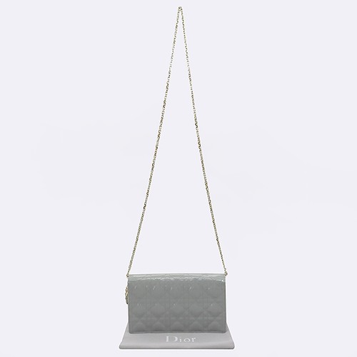 Dior Lady Dior Gold Gray Patent Chain Crossbody Bag