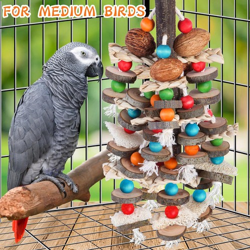 Large Parrot Toys Bird Chewing Toys-Natural Nuts Corn Loofah Wooden Bird - Picture 3 of 6