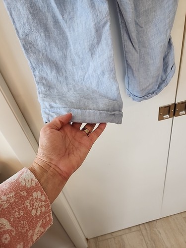 Rachel Roy Chambray Hose blau 100% Leinen Größe S Gummibund Taschen Boho - Bild 7 von 12