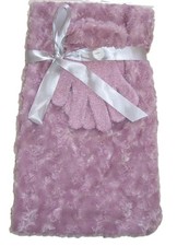 Girls Youth Lilac 3 Pc Soft Rolled Rose Gloves and Fur Scarf Set OSFA