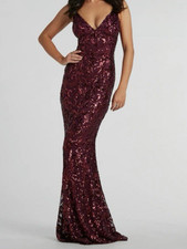Windsor Eveningwear Formal Sequin V-Neck Plum Mermaid Dress Sz XS