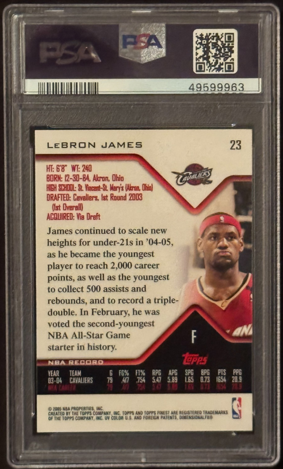 2004 LeBron James #23 Finest PSA 9 MINT view 2