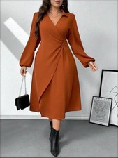 Shein Curve Size 0X Rust Wrap Dress Pull Over Long Sleeve