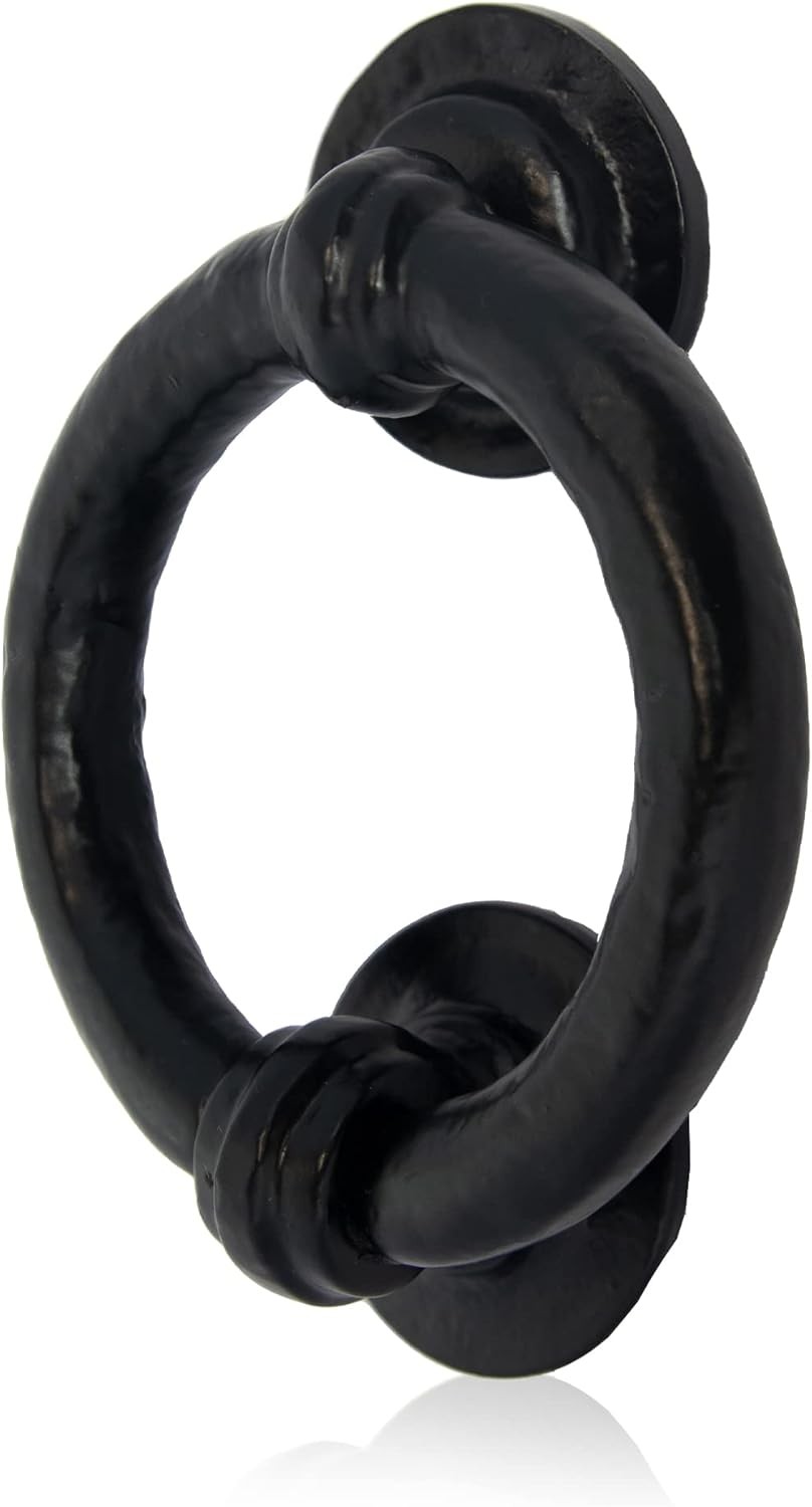 XFORT Smithy's Range Black Antique Ring Door Knocker, Traditional Black Ring Fr