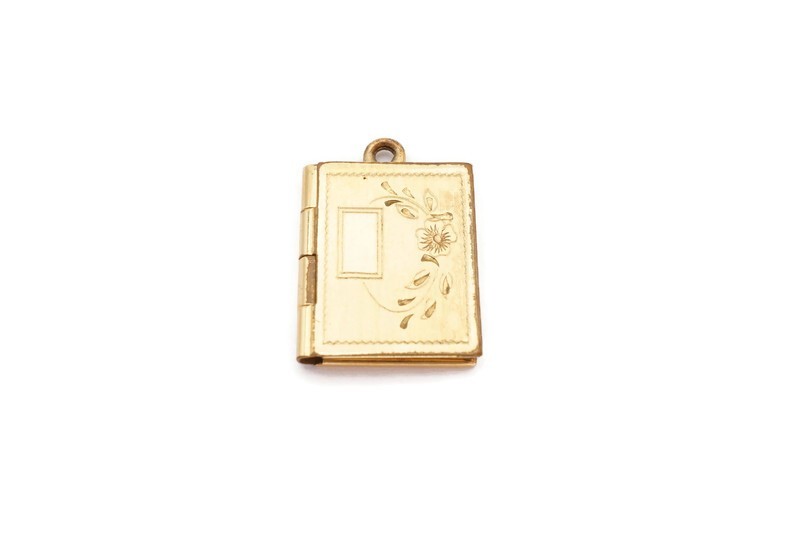 Vintage Gold Filled Flower Book Locket Pendant Photo Etched