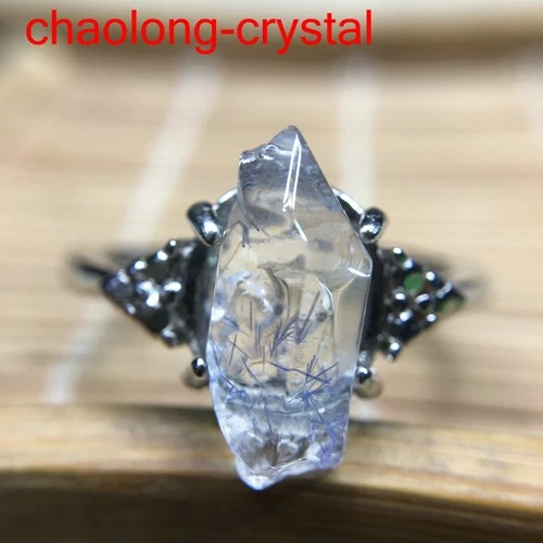 13.6Ct 100%Natural Blue Rare Dumortierite Quartz Rutilated Adjustable Ring X268
