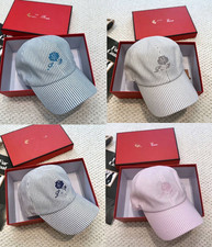 Seersucker Striped Embroidered Baseball Cap Sun Hat - No Box
