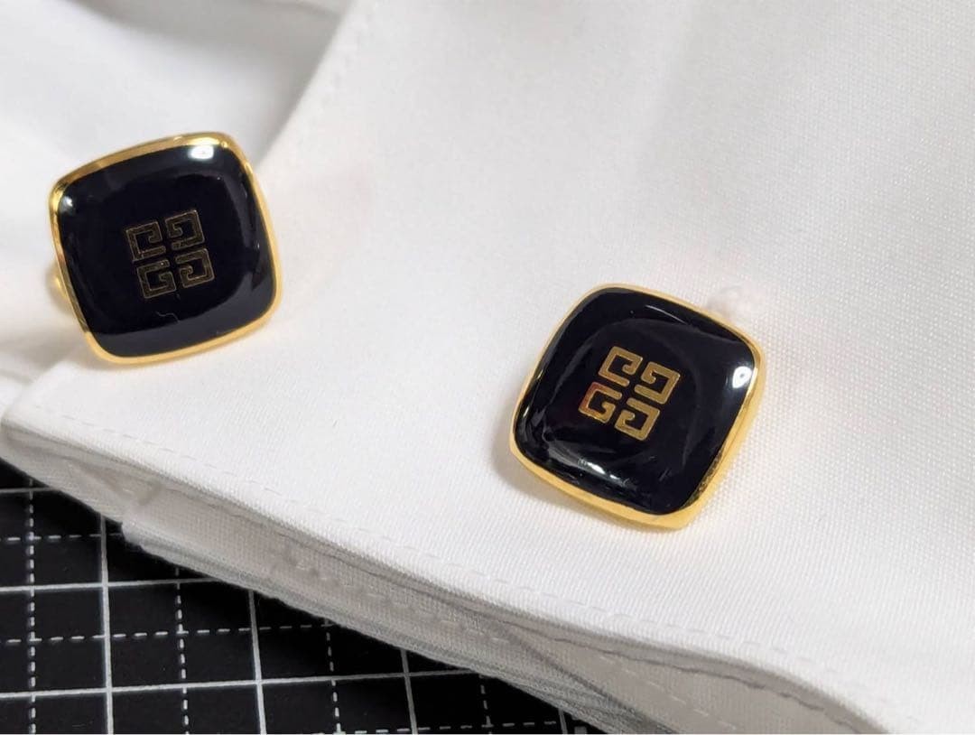 Givenchy Logo Square Button Cufflinks Gold Black … - image 5