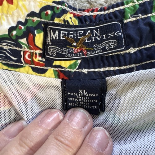 Mens Size XL American Living Swim Trunks Hawaiian Blue Yellow Red - Picture 5 of 7