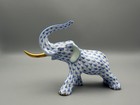 VINTAGE Herend Blue Fishnet w/ Gold Elephant w/ Trunk Up Figurine 5266 *as is* — photo 2