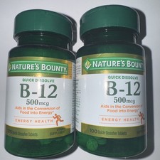 Nature's Bounty B-12 Quick Dissolve Tablets 500 Mcg, 100 Count Pack of 2 
