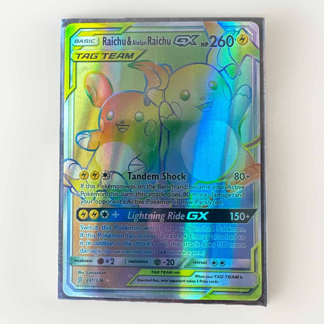 Pokemon Raichu & Alolan Raichu GX 241/236 Sm-Unified Minds Secret Rare Holo NM 