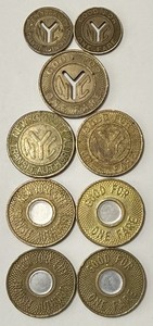 9 NYC Subway Transit Token LotSmall+Large Y Cut-Out, Solid NYC, Bullseye & SJD