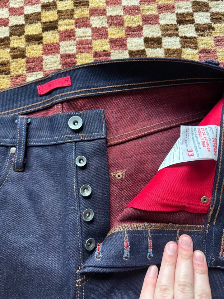 Небрендовый джинсовой ткани мужской экстремальный тяжелый вес джинсы совершенно новый синий и красный - Изображение 4 из 4