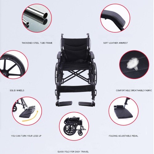 Black Foldable Wheelchair 20" Elderly and Disabled Lightweight Soft Mobility Aid - Picture 7 of 12
