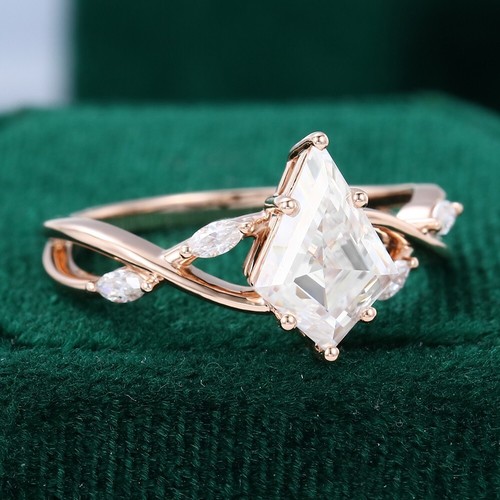 2.0Ct Fancy Wedding Ring Kite Cut Solitaire Real Moissanite 14K Rose Gold Plated - Picture 5 of 10