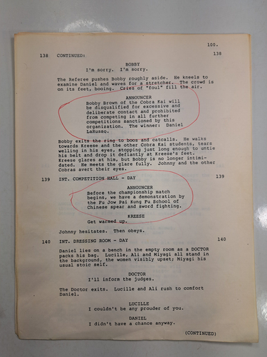1983 "The Karate Kid" Real Partial Script for "Announcer" Part, Billy Varga - Picture 6 of 21