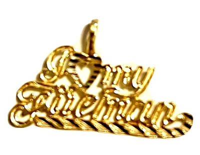 14K Yellow Gold I Love My Fireman Words  With Heart Charm Pendant 