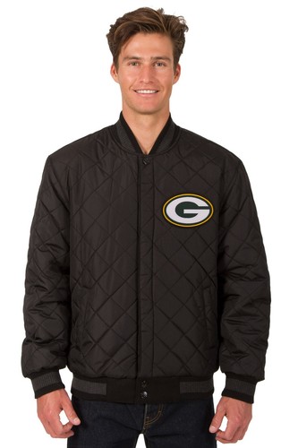 Chaqueta reversible de cuero de lana de los Green Bay Packers de la NFL parche bordado logotipos negra - Imagen 5 de 6