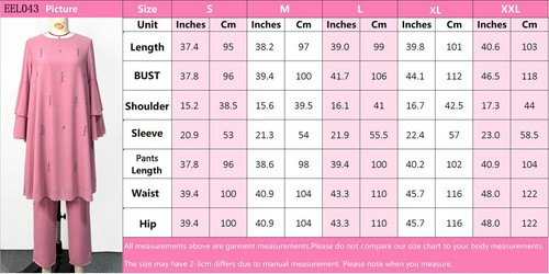 2 Piece Women Muslim Long Sleeve Top Pants Suit Abaya Dress Islam Dubai Clothing - 第 16/20 張圖片