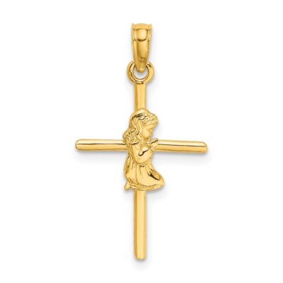 10K Yellow Gold Praying Girl Cross Pendant