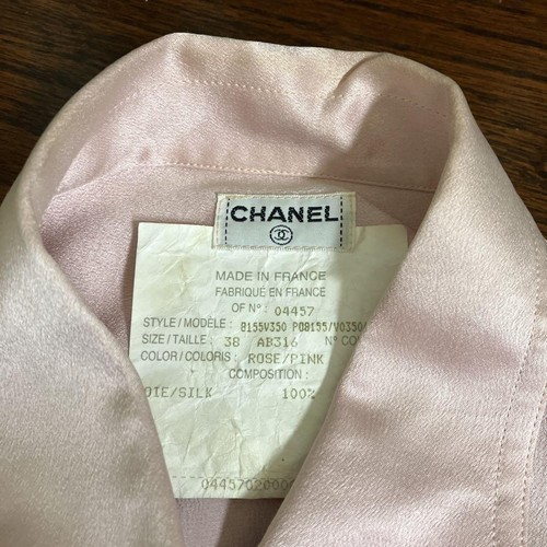 Blusa Chanel Seda Rosa Champagne Manga Larga Cuello Talla 38 (M) Usada 2506SM - Imagen 12 de 13