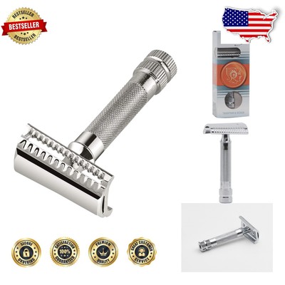 37C Chrome Double Edge Safety Razor - Slant Bar Design, Eco-Friendly Shaving