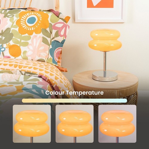 Orange Rechargeable LED Cordless Touch Table Lamp Macaron Lampshade Retro Light - Picture 6 of 15