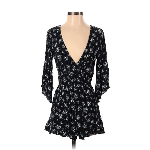 American Eagle SMALL Navy Blue Floral Short & Sweet 3/4 Sleeve Romper Flowy - Picture 1 of 3