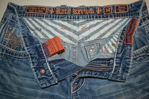 Rock Revival Men James Bootcut Distressed Blue Denim Jeans Sz 34x32 - Picture 4 of 12