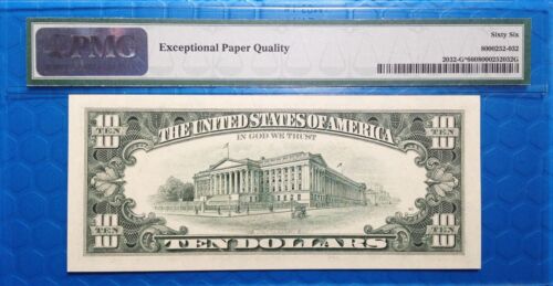 1995 $10 Federal Reserve Note Fr-2032-G* Chicago PMG66 Gem EPQ - Picture 2 of 2