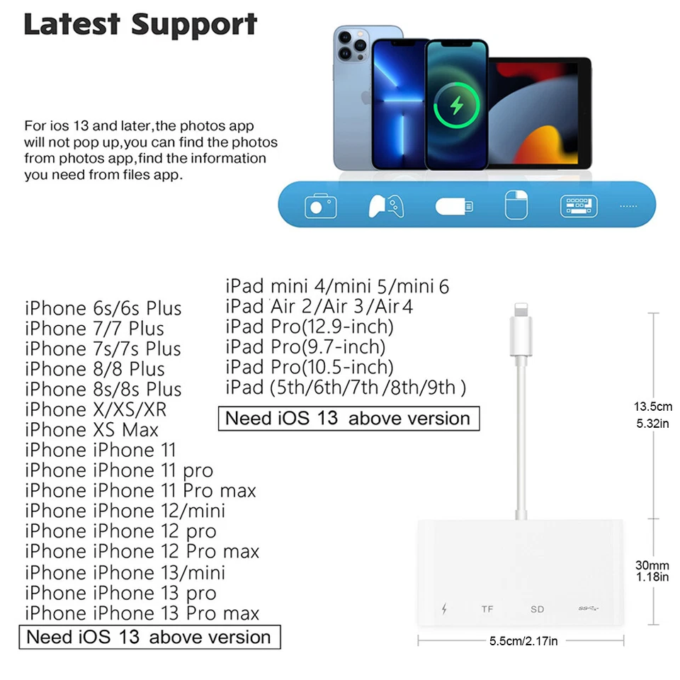 4 in 1 USB to TF SD Card Reader Adapter USB Camera Micro SD Slot for iPhone iPad - Image 3 of 4