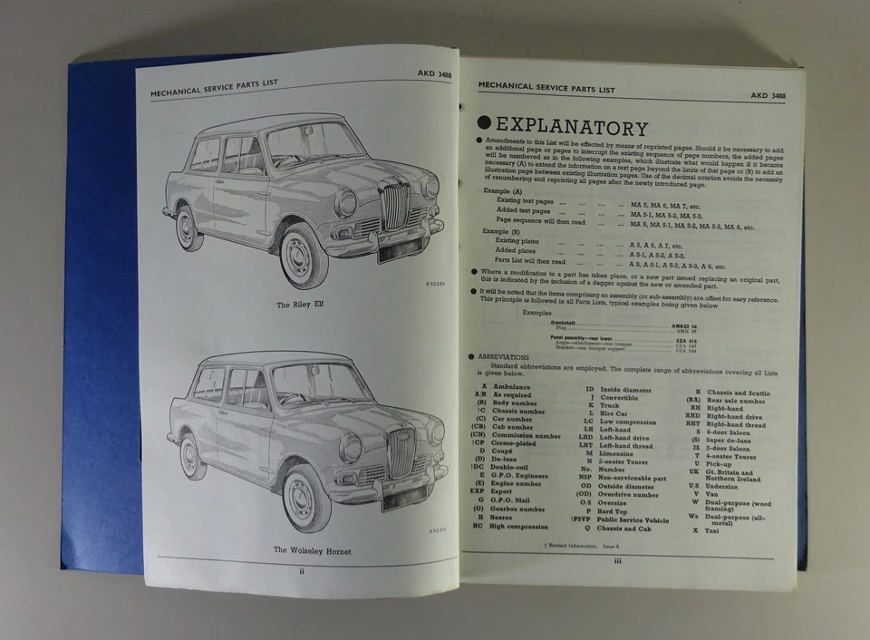 Catálogo de Piezas / Regiones List BMC Riley Elf / Wolseley Hornet Mk.I Mecánico - Imagen 2 de 4