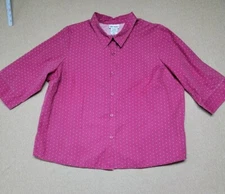 BLAIR Women's 2XL 1/2 Sleeve Dark Pink White Polka Dots Button-Up 