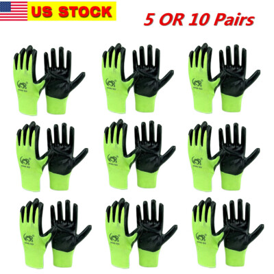 5 OR 10 PAIRS OF LATEX RUBBER PALM STRING KNIT WORK GLOVES Size: ( M ) or ( L )