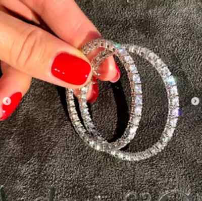 2Ct Lab Created Diamond Huggie Hoop Women's Earrings 14K White Gold Finish