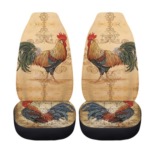 Auto Front Seat Cover Set Cartoon Color Rooster Pattern 2Pcs Car Accessories New - Picture 9 of 22