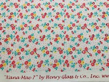 1930s 30s Repro Red Yellow Green Floral NANA MAE 7 Cotton Fabric H Glass FQ