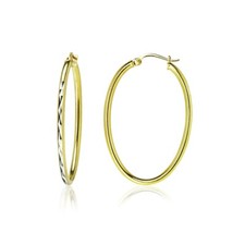 Oval Diamond-Cut 2mm Hoop Earrings in Gold Plated Sterling Silver Two Tone, 35mm