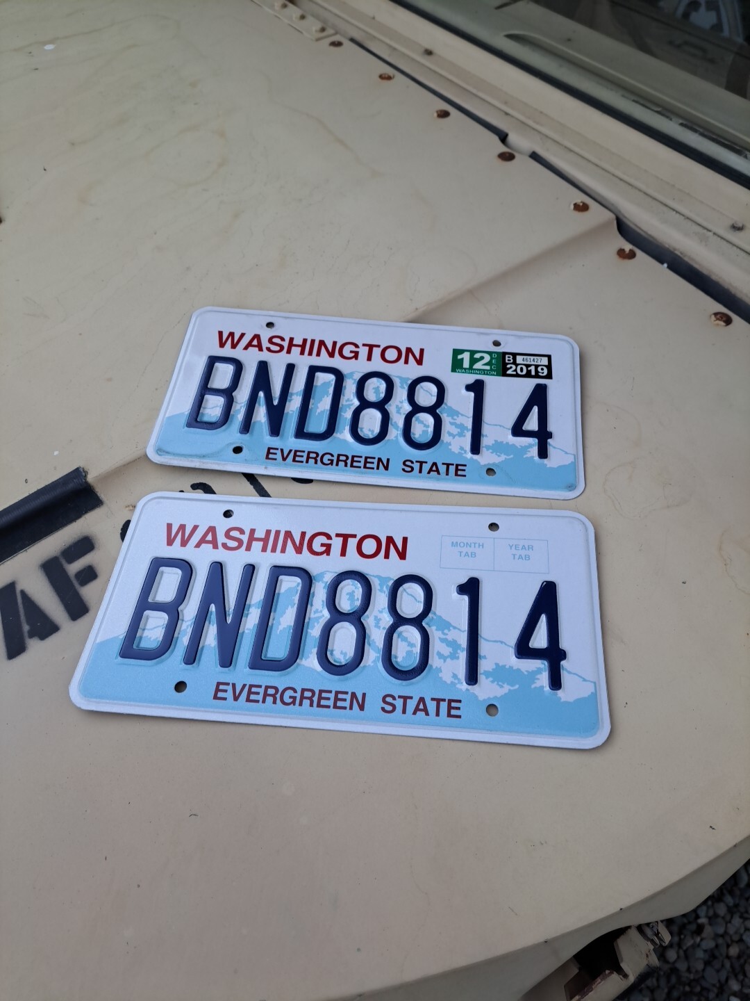 Vintage Washington State license plate set pair Mount Rainier, car