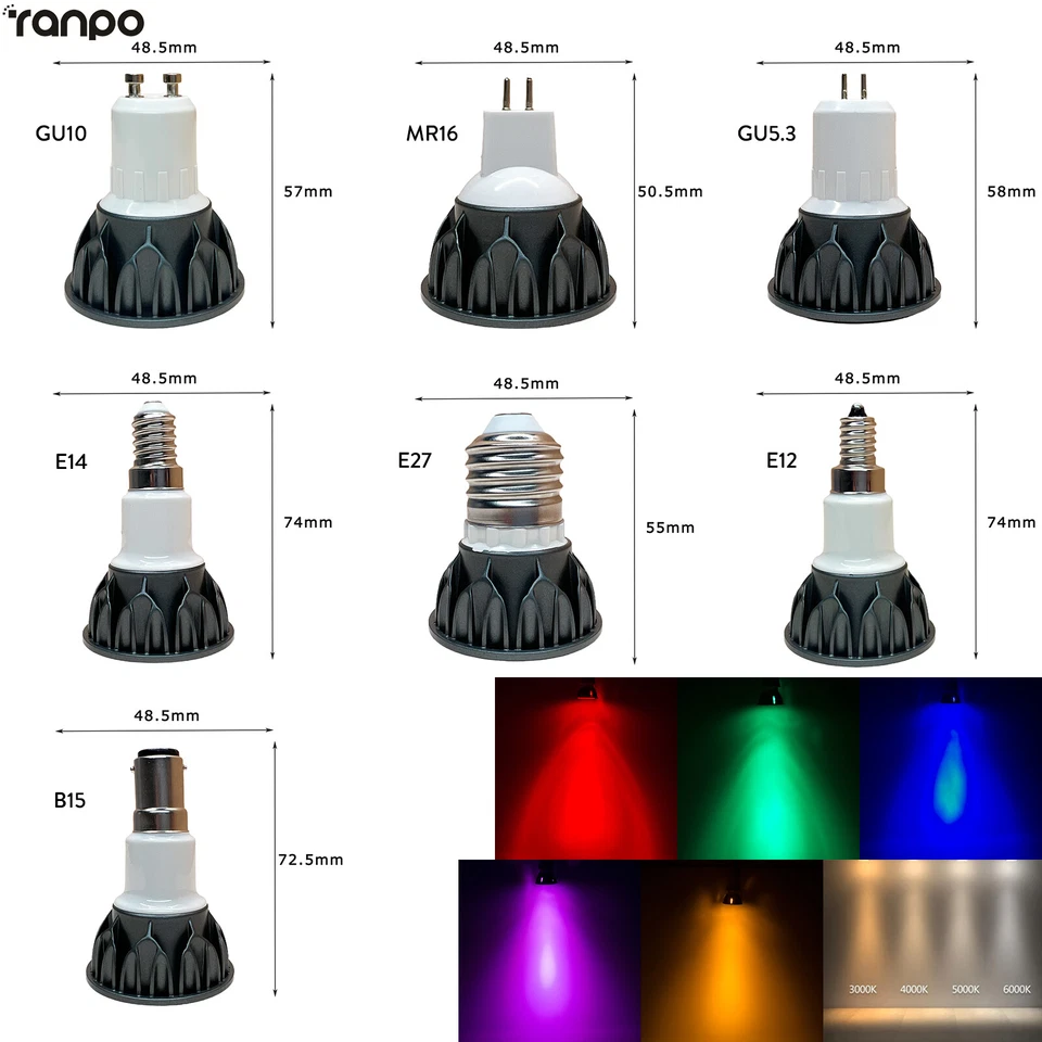 5W Dimmable LED COB Spotlight Bulbs GU10 MR16 GU5.3 E14 E27 Spot Light Lamp - Image 2 of 4