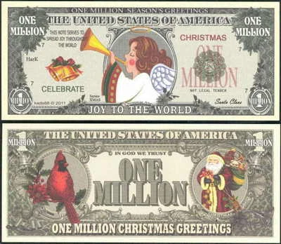Christmas Angel Joy to World Million Dollar Bill Play Funny Money + FREE SLEEVE