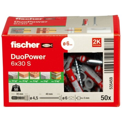 Fischer DuoPower 6 x 30 S, Universaldübel mit Fischer Senkkopfschraube 4,5x40