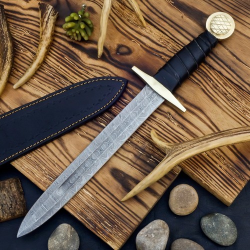 SHARD CUSTOM HAND FORGED SURVIVAL BATTLE READY SHORT SWORD W/Brass Guard+Sheath - Picture 3 of 14