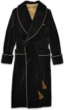 Men Black Velvet Smoking Jacket Men Gentlemen Black Quilted Robe