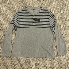 Black Brown Henley Mens Long Sleeve Pullover New