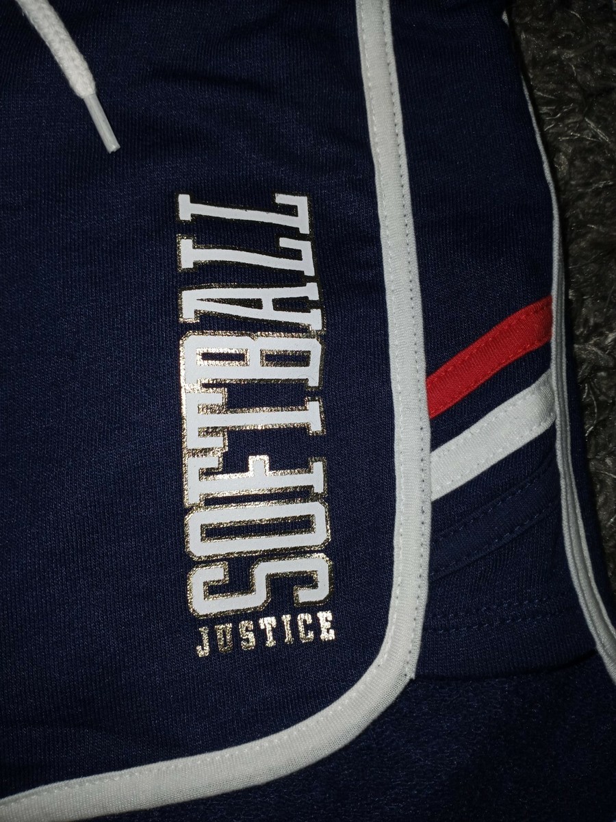 Short De Sport Fille Justice – Taille 10 – Bleu Marine – Graphismes Softball – Neuf